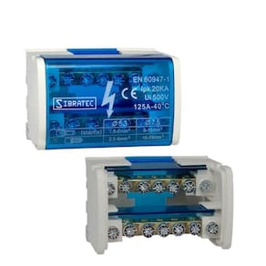 Bloco de Distribuição Modular com 2 Barramentos 125A - Fixação Trilho DIN (S112) S112-01 com 7 Entradas
