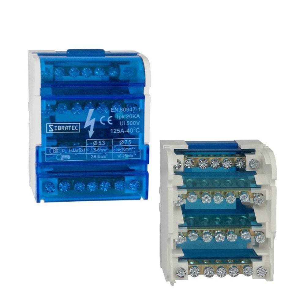 Bloco de Distribuição Modular com 4 Barramentos 125A - Fixação Trilho DIN (S112) S112-03 com 7 Entradas