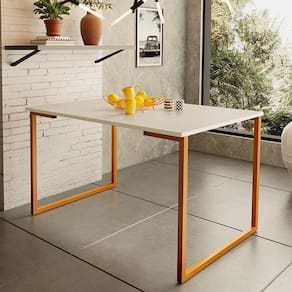Mesa de Jantar Steel Estilo Industrial Pés de Aço 120x80cm Cobre/Off White