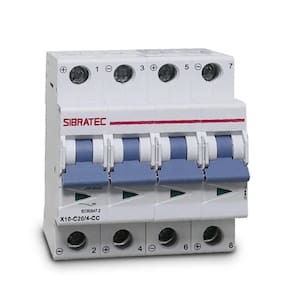 Disjuntor tipo DIN para Corrente Contínua Tetrapolar X10 C20/4-CC 20A -10Ka Ruptura - 1000Vcc -Fotovoltaico