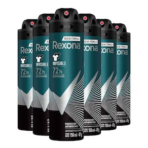Kit Desodorante Aerosol Rexona Invisible Men 150ml/90g - 6 Unidades