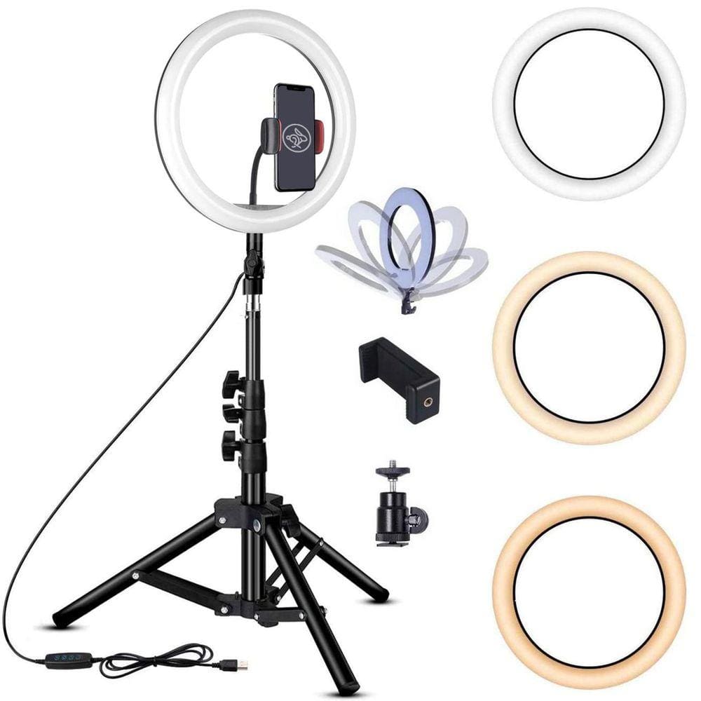 Kit Completo Iluminador Luz LED Ring Light Youtuber Maquiagem Pro 10 Polegadas 26cm com Tripé 1,6m