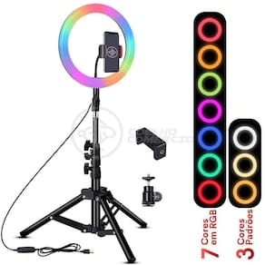 Kit Iluminador Luz Led Ring Light Rgb Colorida 1026Cm Tripé