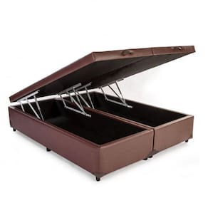 Cama Box Baú King 193 Bipartido - Bello Box Tecido Sintético Marrom
