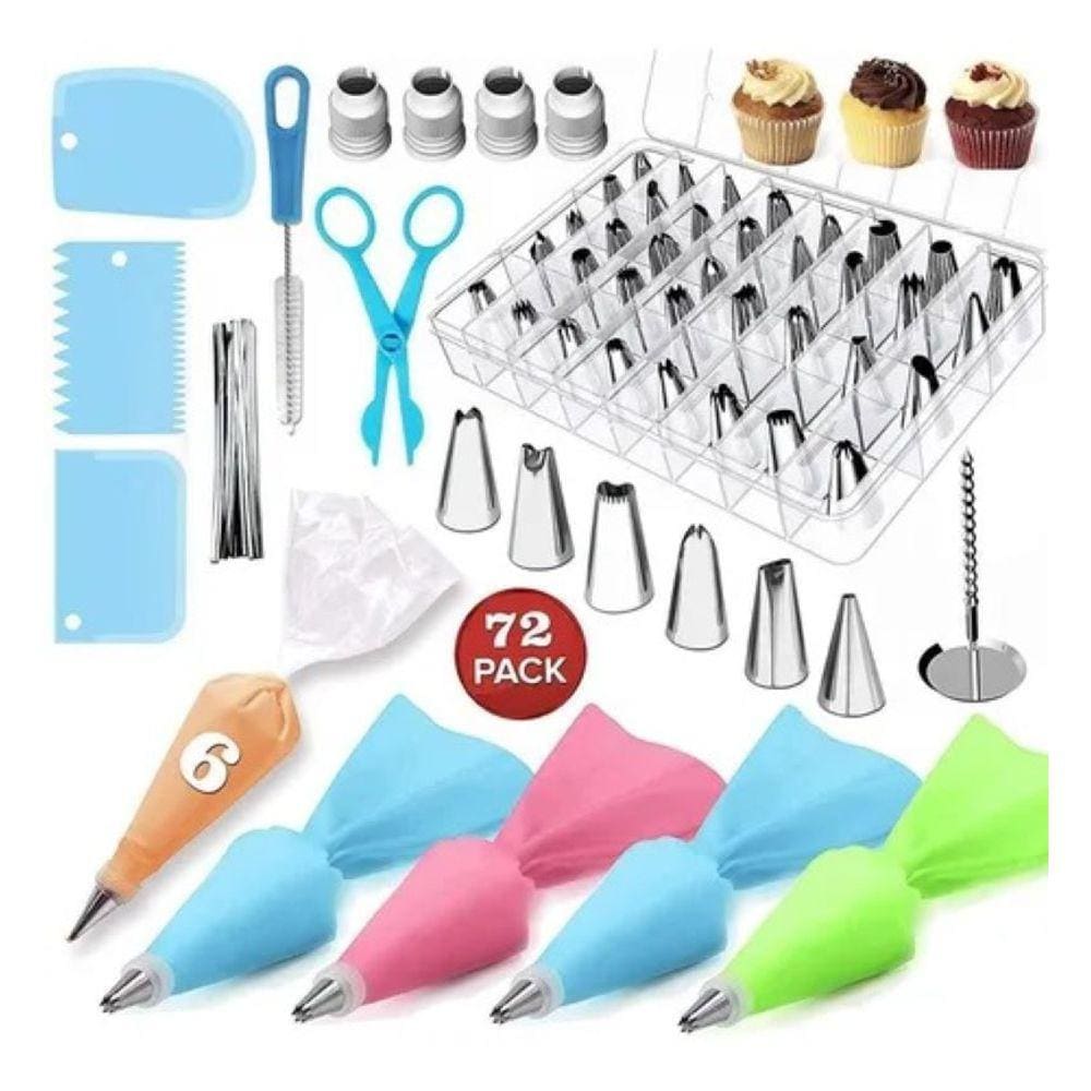 Kit Confeiteiro Completo 72 Pç Decoração Bolo Inox Lorben