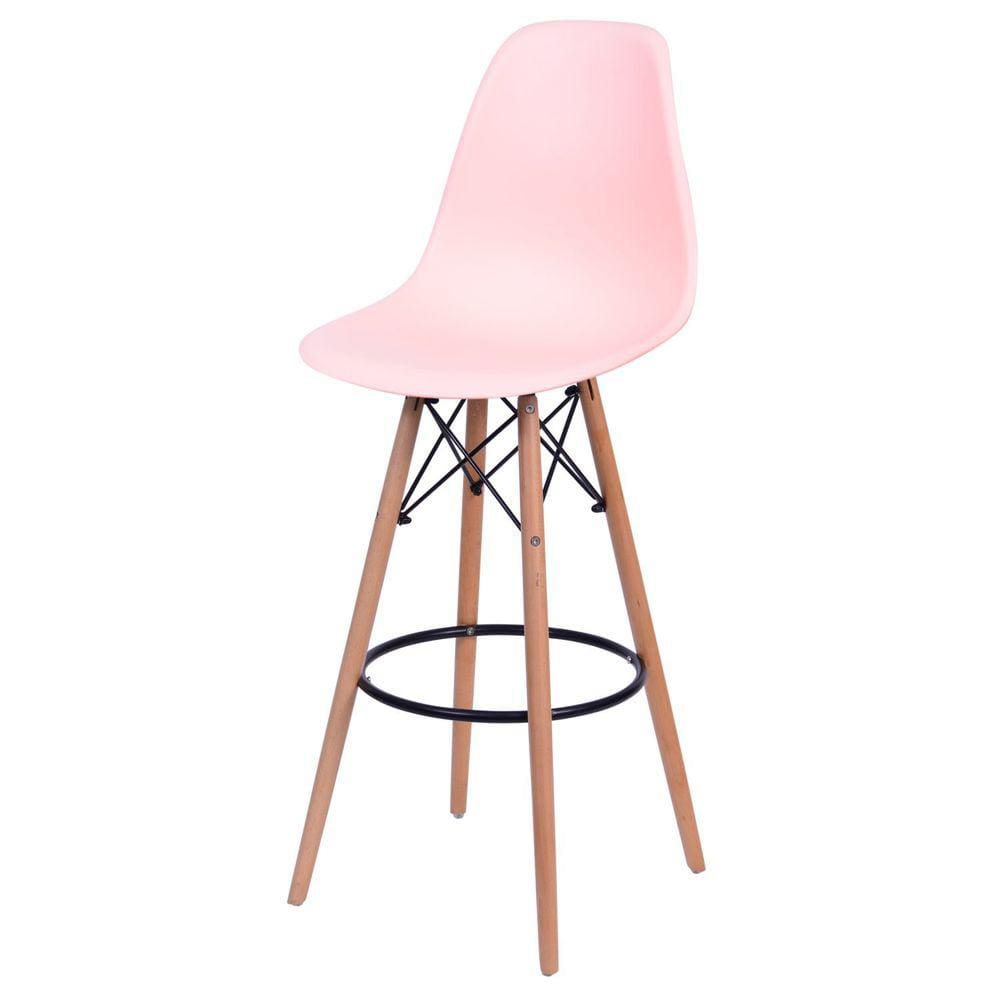 Banqueta Polipropileno Base Madeira Eiffel OR Design Salmão