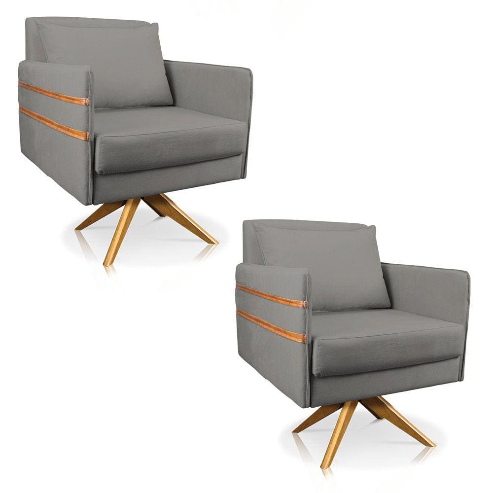 Kit 02 Poltronas Giratória Mari Suede Base de Madeira MA30 - D`Rossi