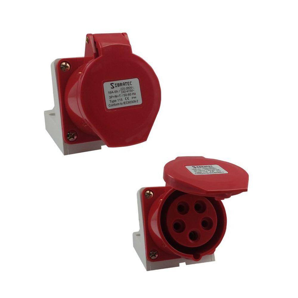 Tomada Industrial de Sobrepor / Parede - 380V - Vermelho 3P+T de 6H - 380Vca - 32A Vermelho - IP67