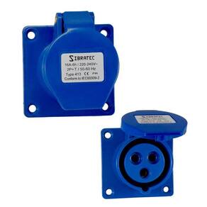 Tomada de Embutir Industrial - 220V Azul 2P+T de 6H - 220Vca - 16A Azul