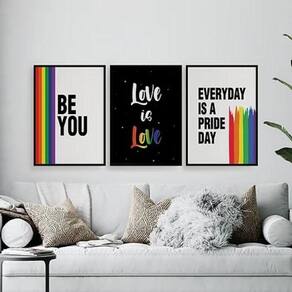 Kit 3 Quadros Lgbt Be You 24X18Cm Madeira Branca
