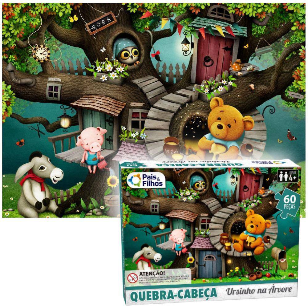 Quebra Cabeça Ursinho Na Arvore 60Pç Prende Atenção Criança