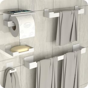 Kit Acessórios Para Banheiro Branco Ventosa Adesivo 5pç ELG