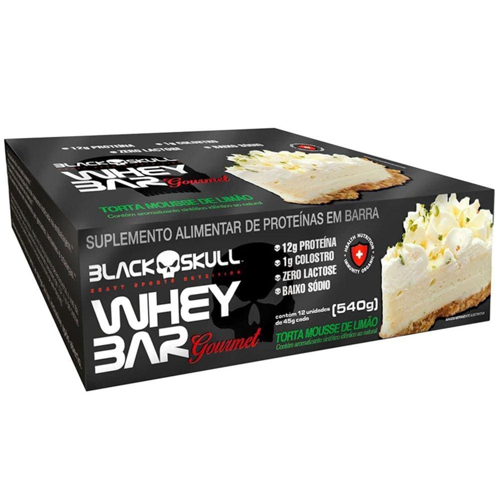 Whey Bar Gourmet C/12 Barras 45g Black Skull Sabor Limão