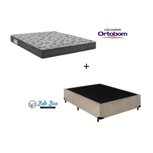 imagem-Cama Box Casal 138 Suede Bege com Colchão De Espuma - D33 Ortobom ISO 100 52x138x188