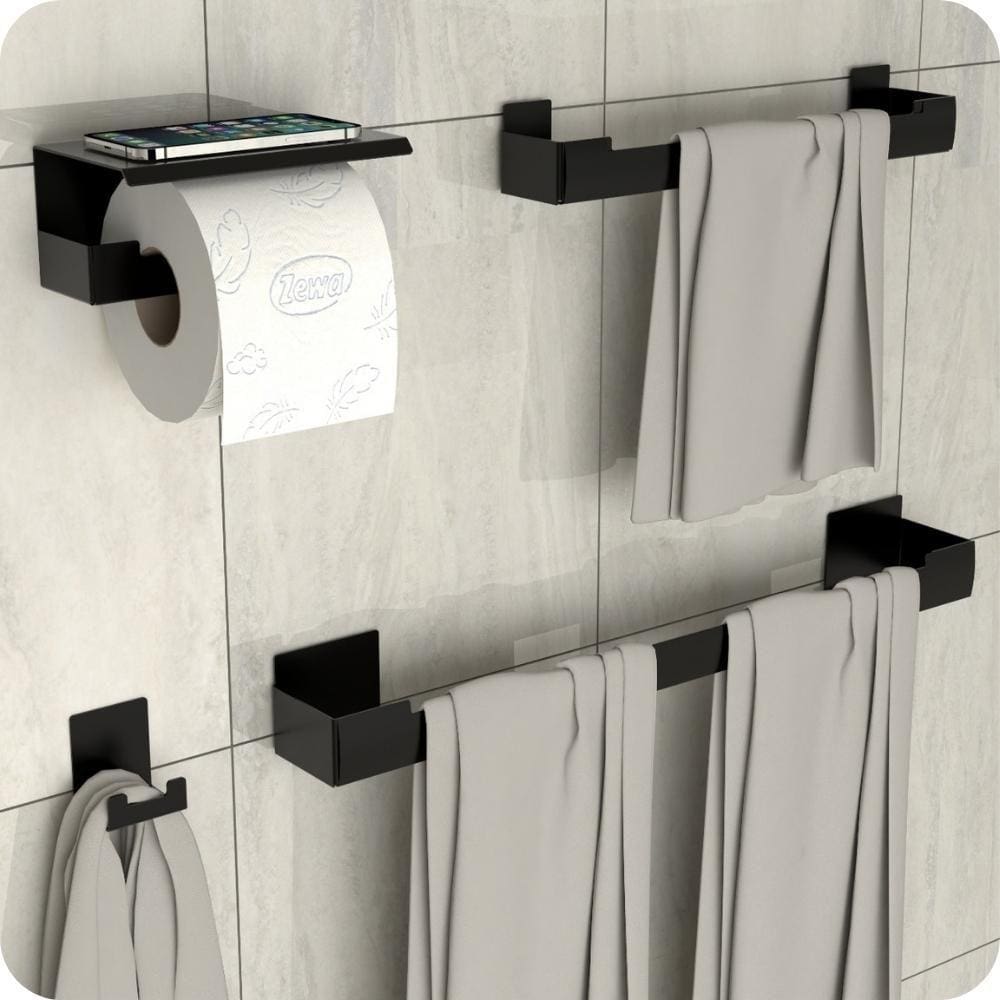 Kit Acessórios Para Banheiro Preto Ventosa Adesivo 4pçs ELG