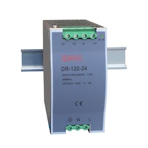Fonte Chaveada para Trilho Din - Entrada 110/220Vca e Saída 24Vcc Modelo DR Fonte de 120W - 5A. Saída 24Vcc