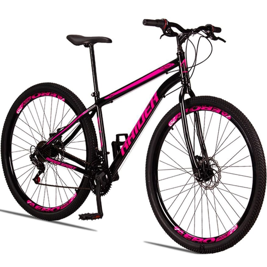 Bicicleta 29 Raider Sport Aço 21 Marchas Freio a Disco - 18-Preto+rosa