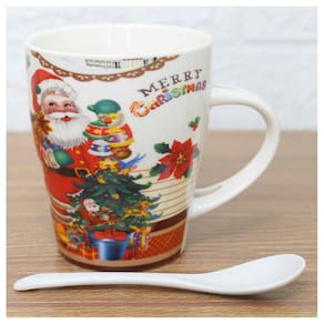 Caneca De Natal Papai Noel Com Colher Cerâmica 300ml
