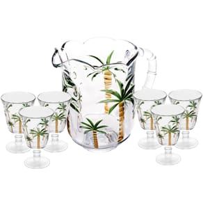 Cj Jarra 1,3L C/ 6 Taças 240ml de Cristal Palm Hand Painting Lyor