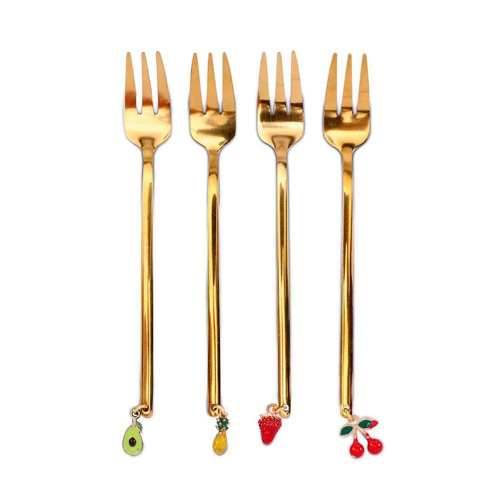 Cj.4 Garfos de Aço Inox Dourado c/Pingentes Natal 15cm