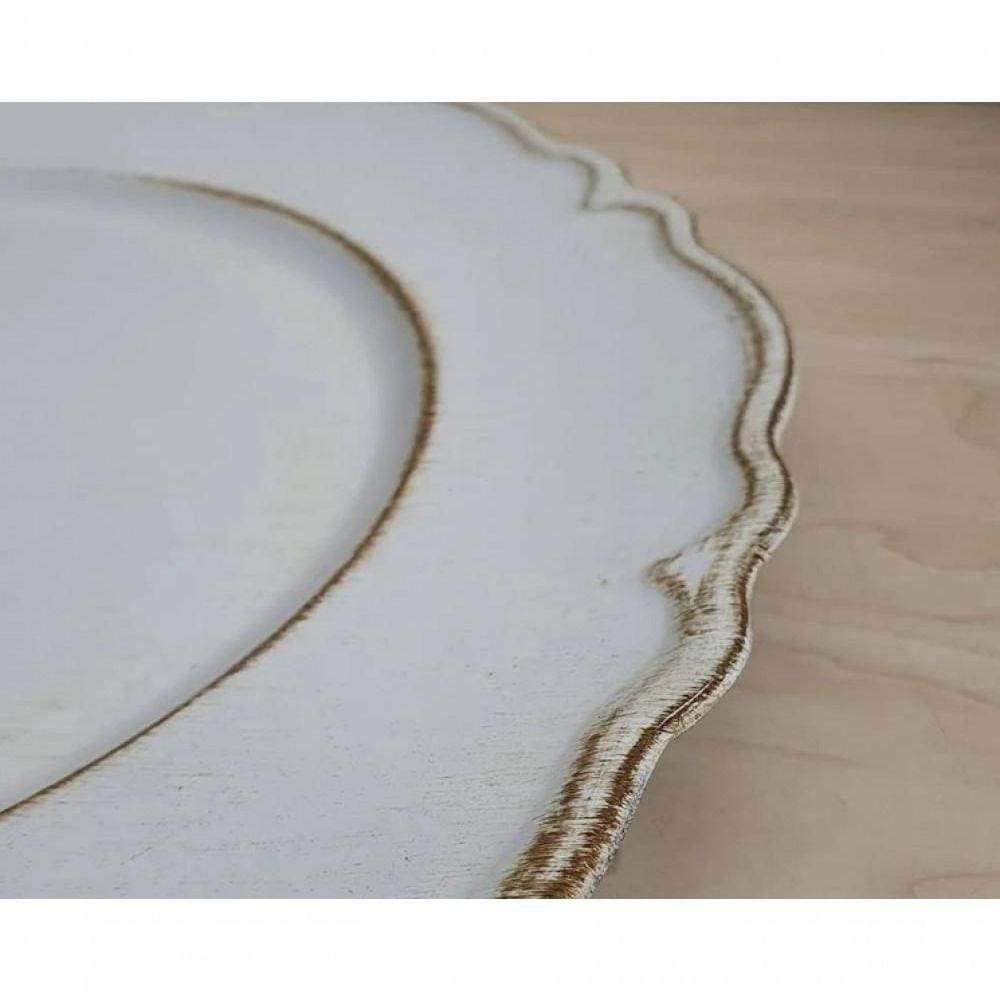 Sousplat De Mesa Patinado Branco Moon 33 Cm - Lyor