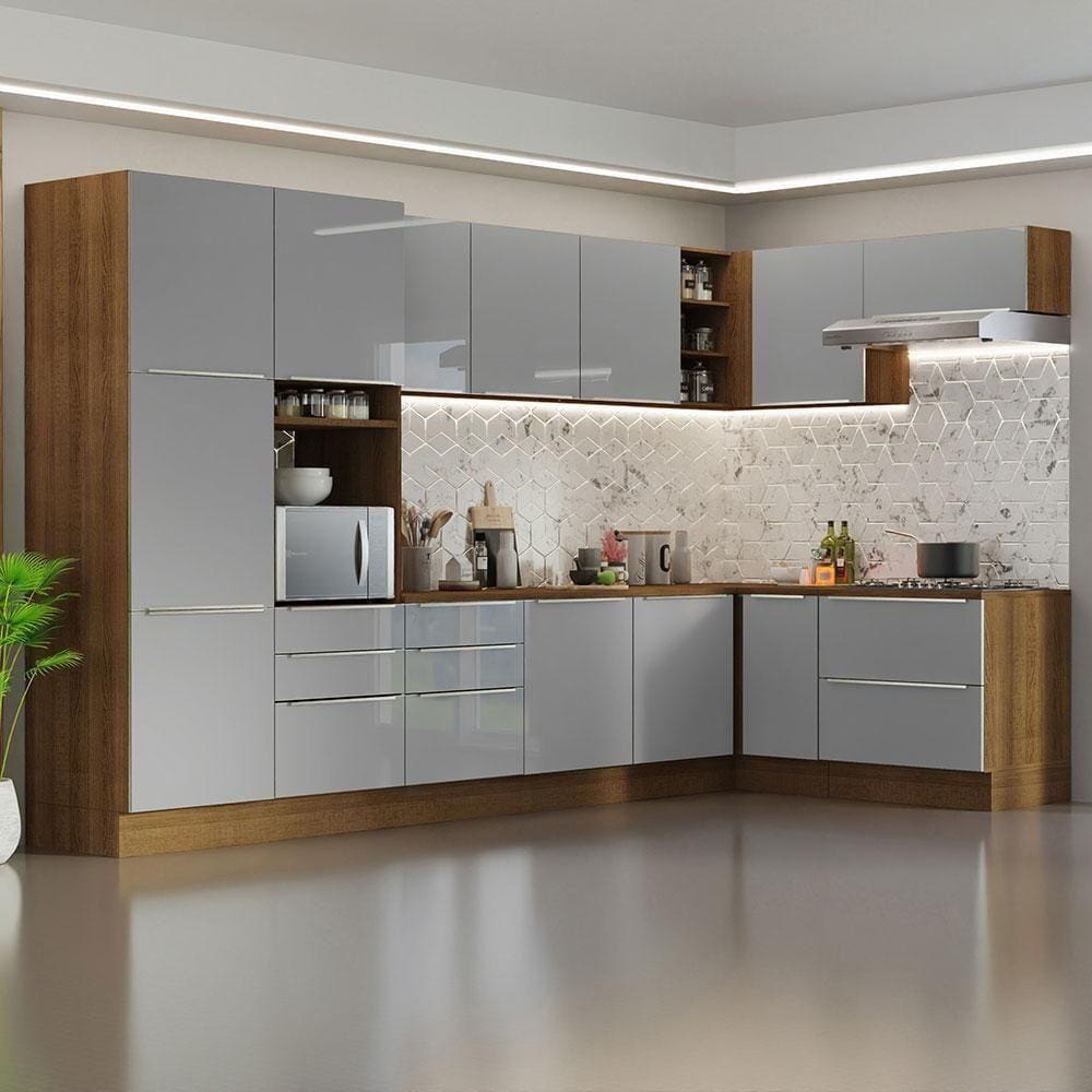 Armário De Cozinha Completa De Canto 546cm Rustic cinza