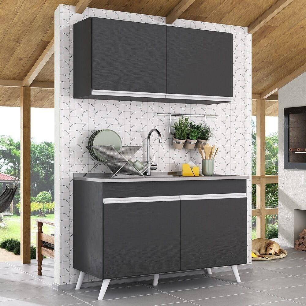 Armário De Compacta 2 Peças Multimóveis Preto/branco