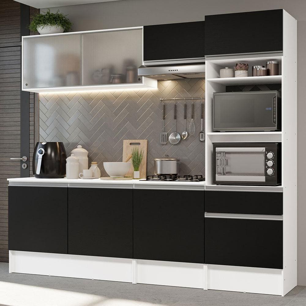 Armário De Cozinha Completa 240cm Branco/preto