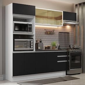 Armário De Cozinha Completa 100% Mdf 250cm 04 Branco/preto