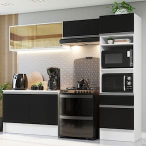 Armário De Cozinha Completa 260cm Branco preto