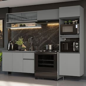 Armário De Cozinha Completa Suspenso 260cm 10 Cinza