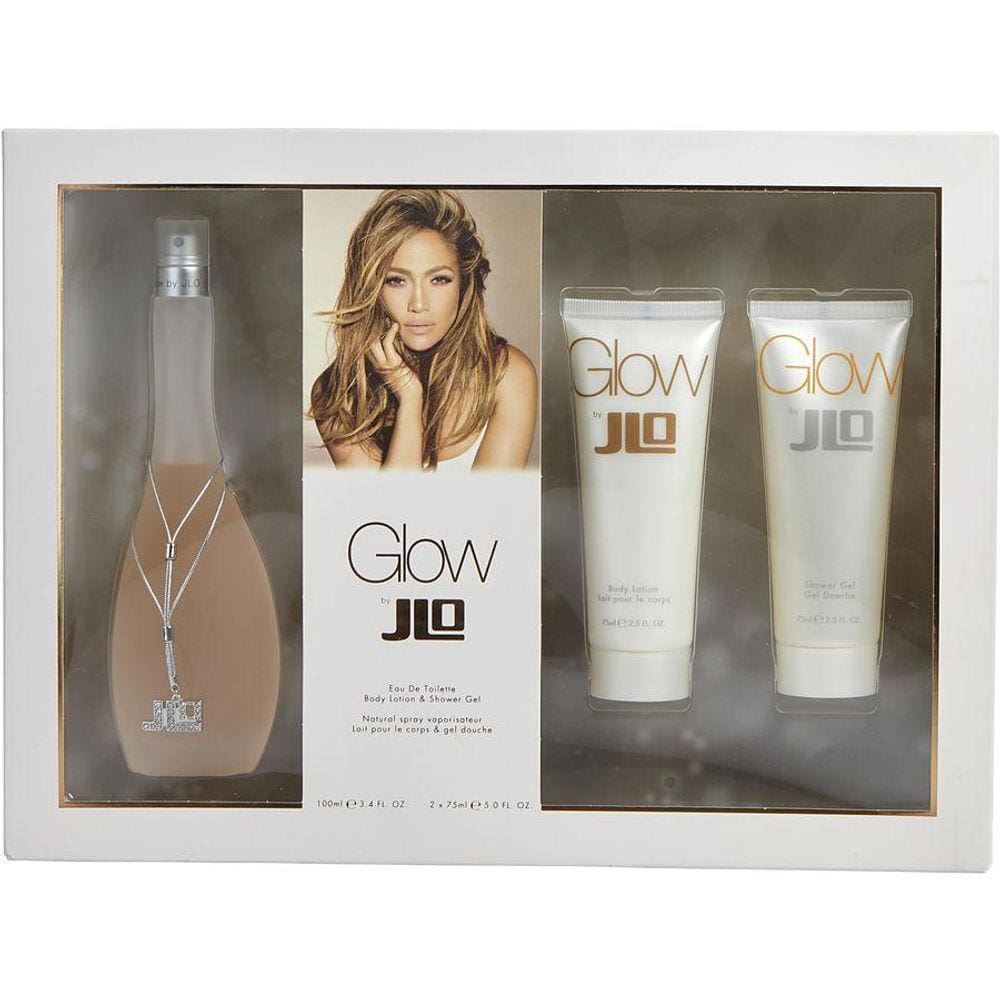 Cx De Presente Feminino Glow Jennifer Lopez Eau De Toilette Spray 100 Ml + Loção Corporal 75 Ml + Gel De Banho 75 Ml