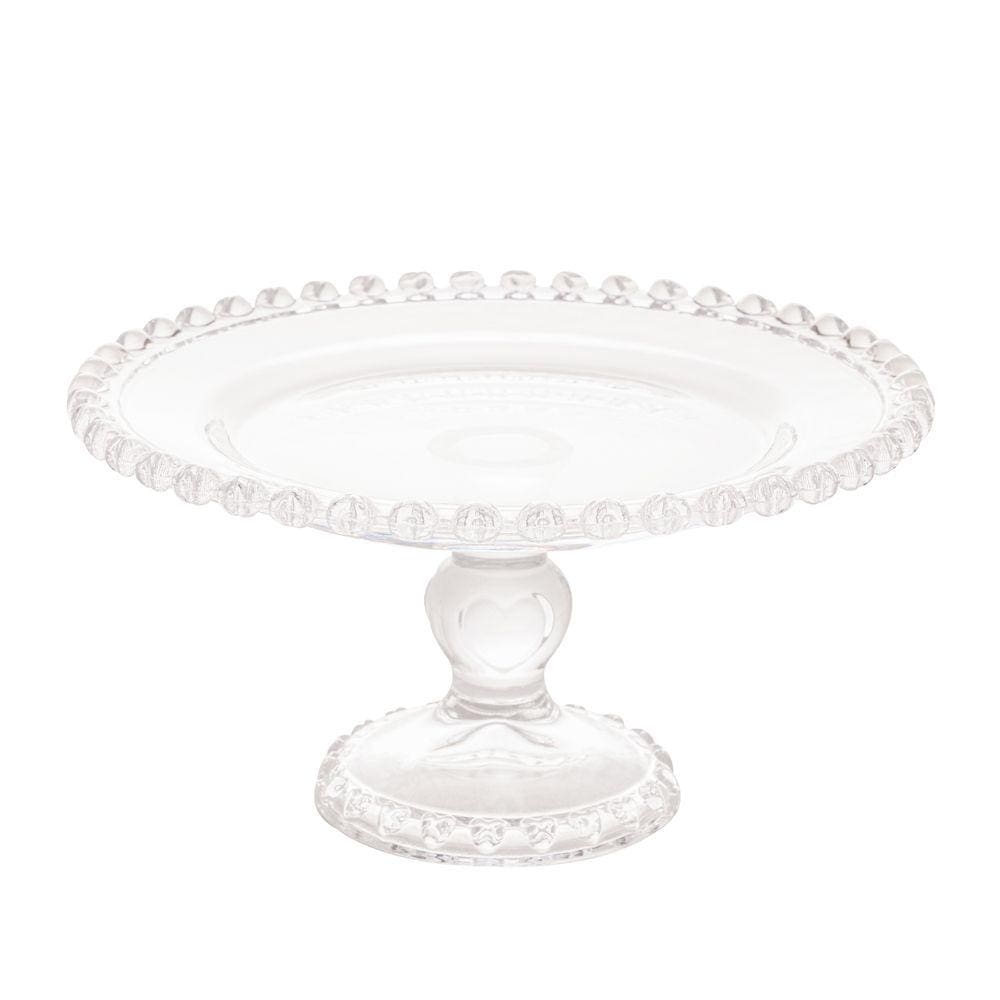 Prato C/ Pé Para Bolo Cristal Coração Transparente 19,5cm Lyor