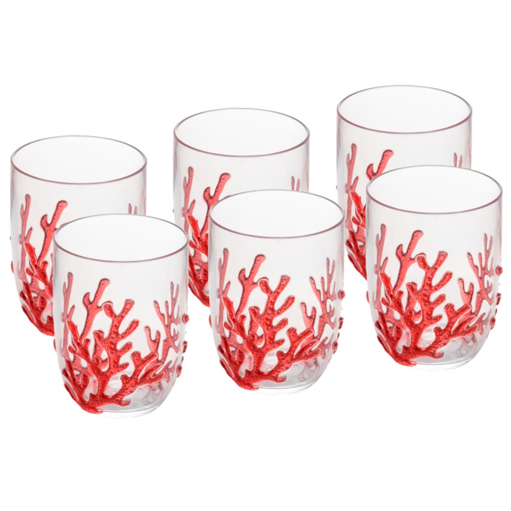 Cj 6 Copos Baixos de Acrílico Coral Vermelho 465ml Wolff