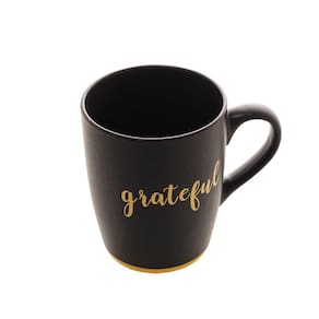 Caneca de Cerâmica Grateful Preto Matt Amarelo 340ml Bon Gourmet