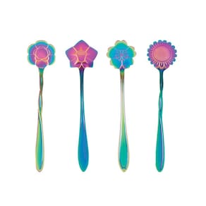 Cj 4 Colheres Aço Inox Para Chá Flores Rainbow Bon Gourmet