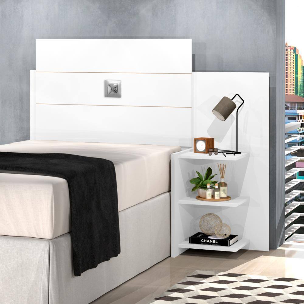 imagem-Cabeceira Para Cama Box Solteiro Com Prateleiras Acapulco Branco J&A 