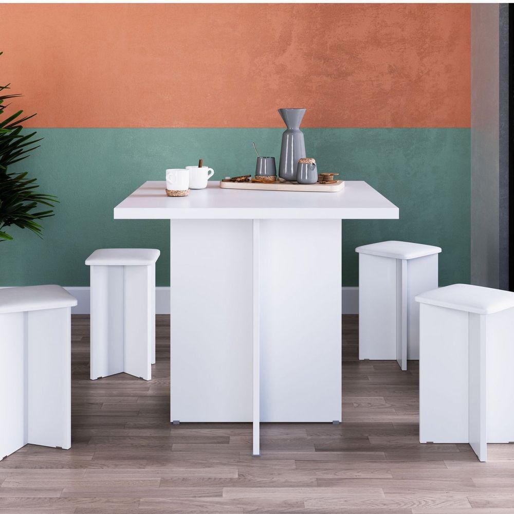 Conjunto Mesa com 4 Banquetas em MDP Bona Vita Móveis Branca