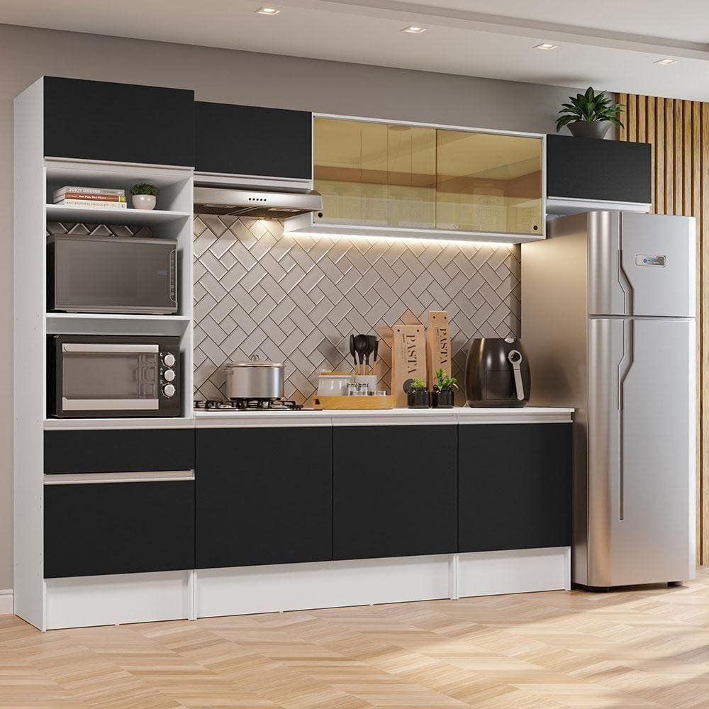 Armário De Cozinha Completa 300cm Branco preto