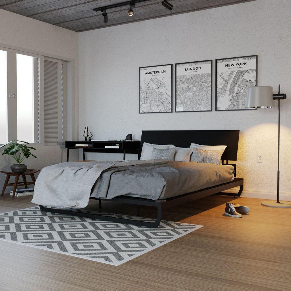 Cama de Casal Queen com Cabeceira Concept CabeCasa MadeiraMadeira Preto Trama/Preto