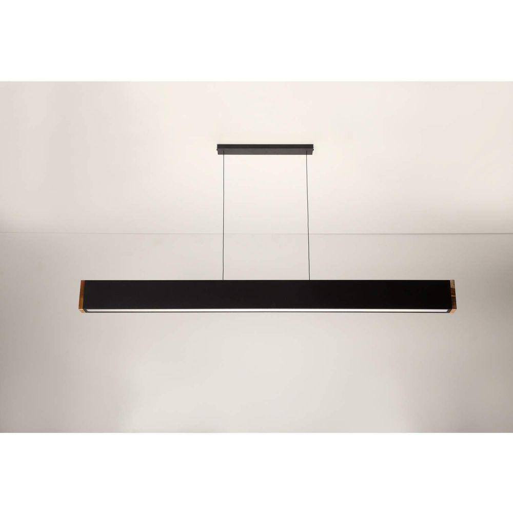 Luminaria Pendente Lamp Retangular Cm Aluminio Preto E Madeira Arky Wood Bella Italia