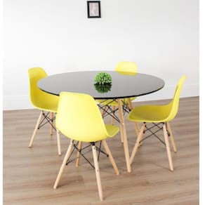 Conjunto Sala de Jantar Mesa Eiffel 120x75cm Tampo MDF com 4 Cadeiras Eiffel Botonê Rivatti Amarelo/Preto