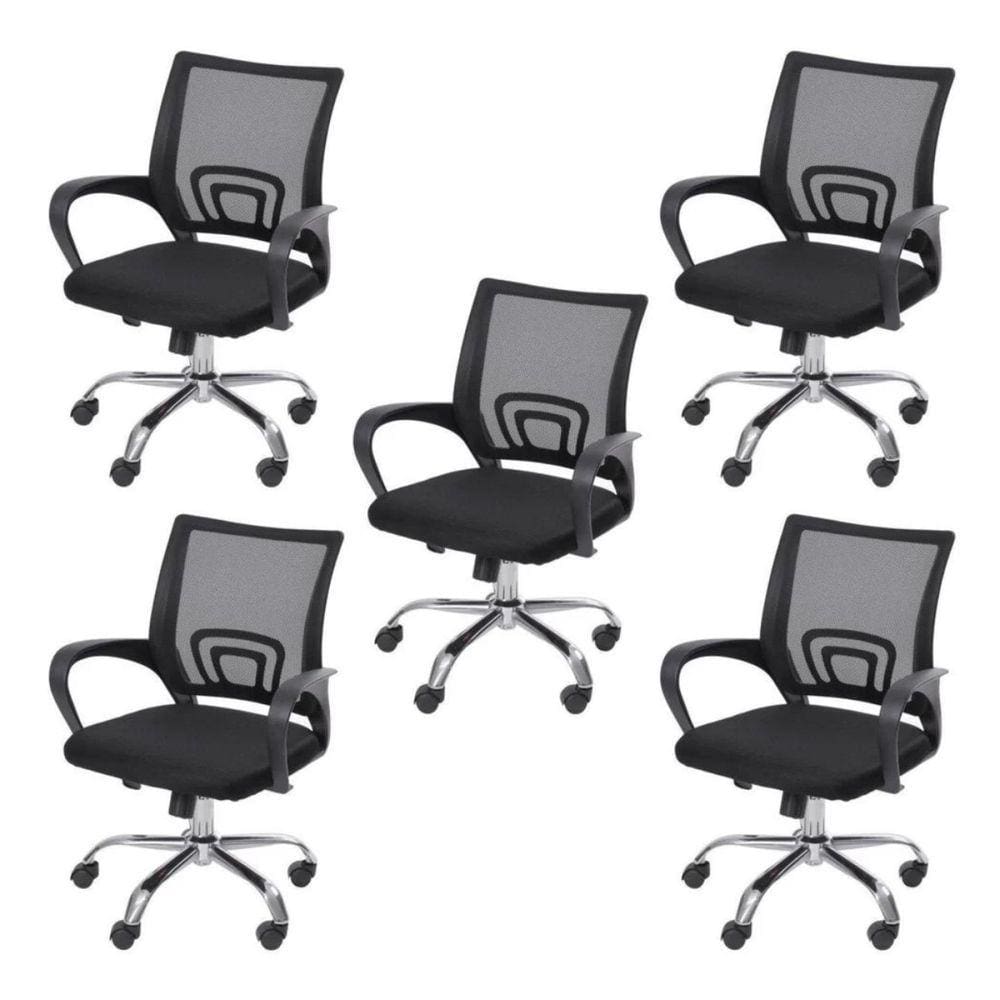 Conjunto 5 Cadeiras de Escritório com Rodizios Baixa Tok OR Design Preto