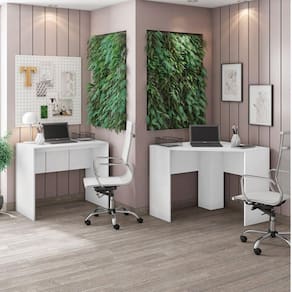 Conjunto Home Office 2 Peças com 1 Escrivaninha de Canto e 1 Escrivaninha 90cm Caemmun Branco