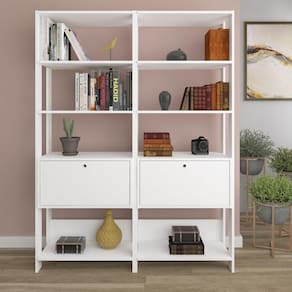 Conjunto 2 Estantes para Livros Industrial 1 Porta MDP Match Espresso Móveis Branco