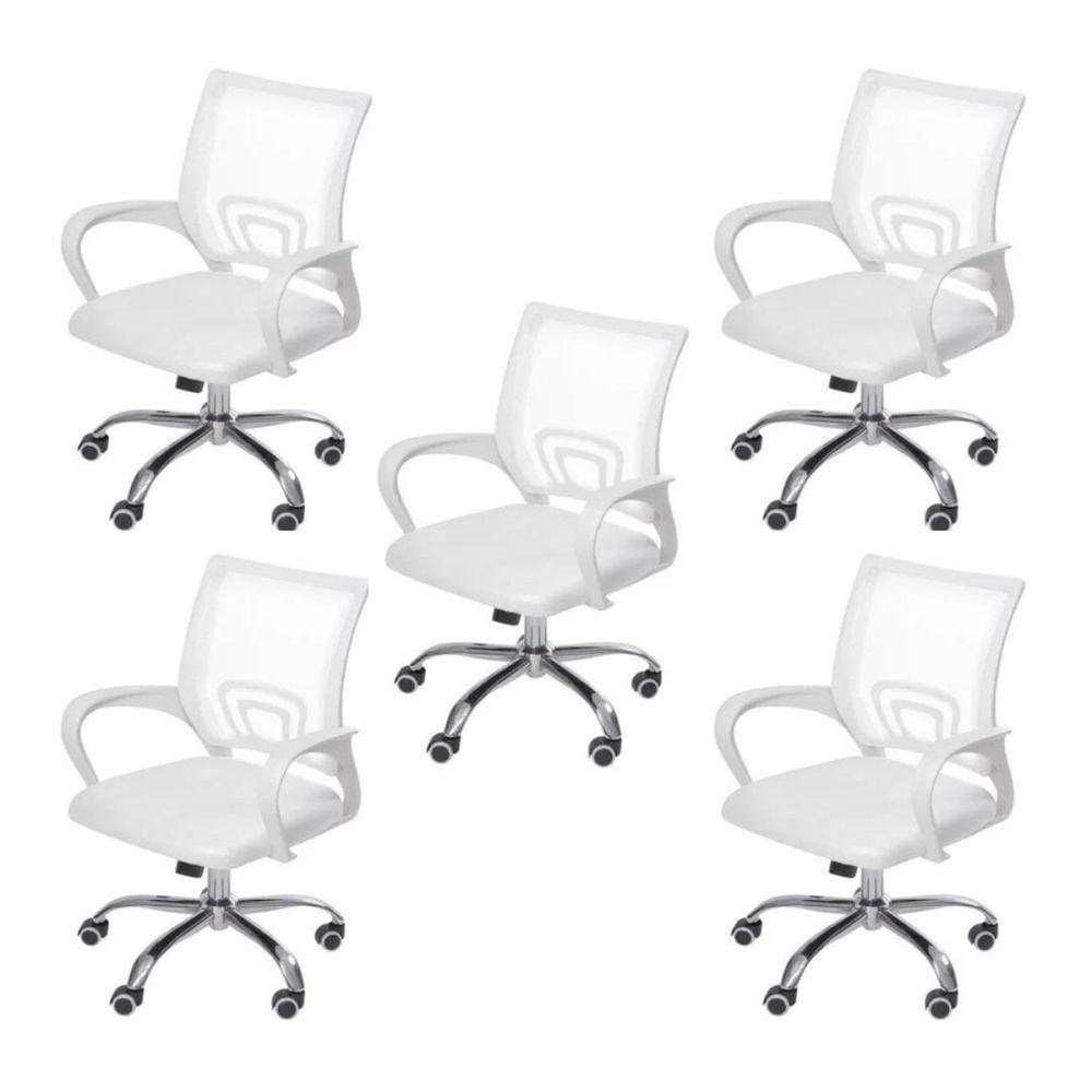 Conjunto 5 Cadeiras de Escritório com Rodizios Baixa Tok OR Design Branco