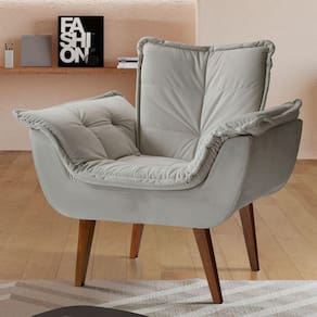 Poltrona Decorativa Estofada Eros Montana Estofados Veludo Cinza