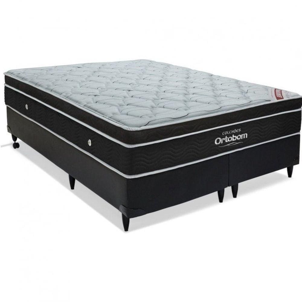 Conjunto Cama Box Colchão Elegant Superpocket Super King Ortobom Preto/Branco