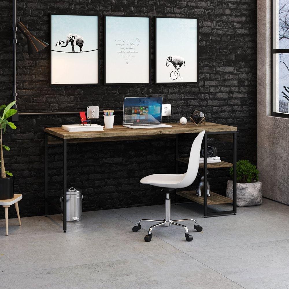 Escrivaninha com Estante Baixa 2 Prateleiras Estilo Industrial 150cm Active Yescasa Carvalho Dark