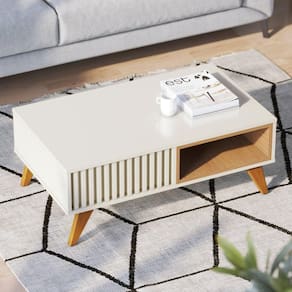 Mesa de Centro Retangular 1 Nicho Jeri Colibri Móveis Off White/Freijó